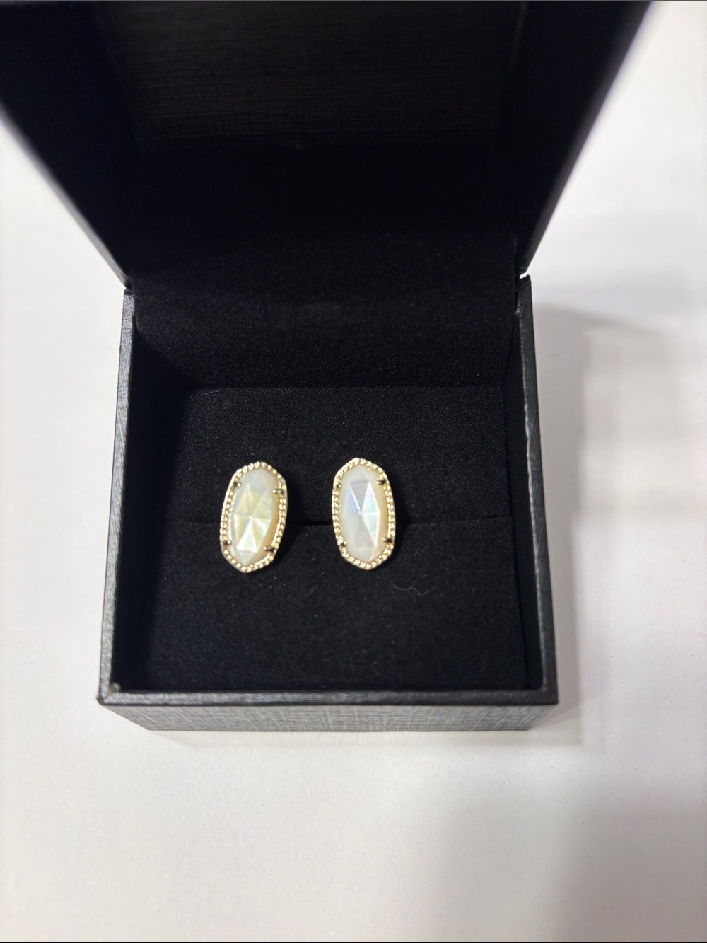 Kendra Scott Iridescent Opal Gold Oval Stud Earrings